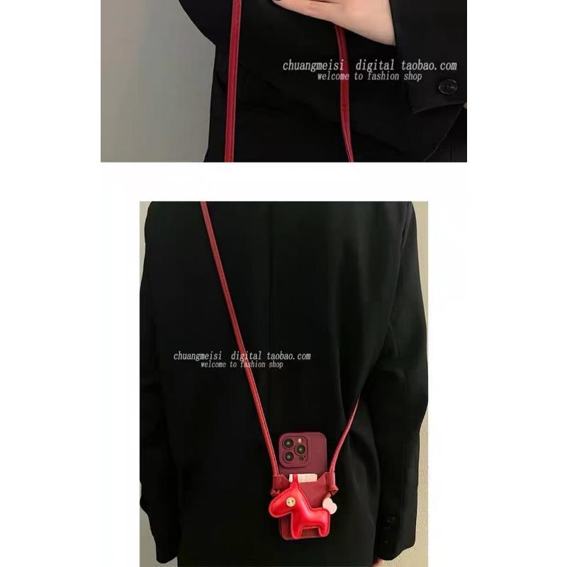 Red Pony Card Holder Phone Case With Crossbody Strap For Iphone 13 15 16 17