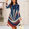 Women Plus Size Round Neck Long Sleeve Midi Dress Glitter Star Fireworks Swirl Print High Waist Swing Dress
