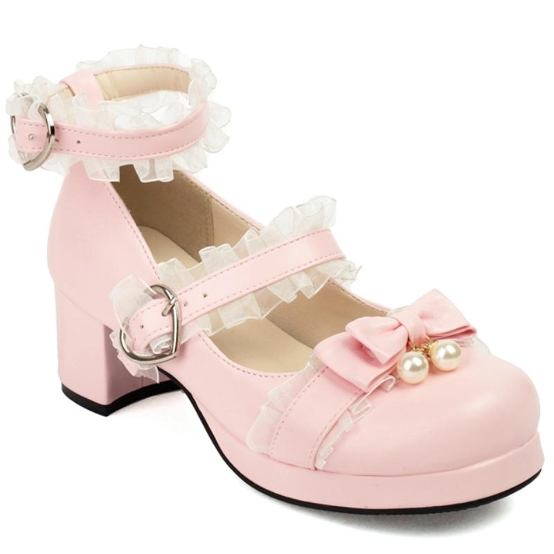 Slingback Högklackade Damskor Lolitas Mary Janes Skor Vår Ankelrem Svart Vit Klackade Bröllopsfestskor Flickor Stor Storlek