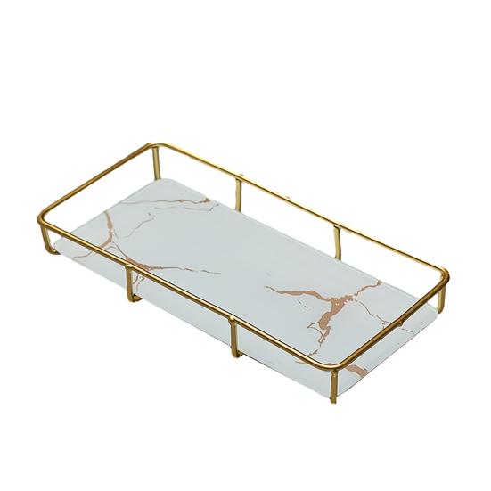 Estantería de Almacenamiento para Baño Yousheng Marco de Hierro Bandeja con Patrón de Mármol Organizador de Gran Capacidad para Artículos de Tocador Cosméticos Joyería