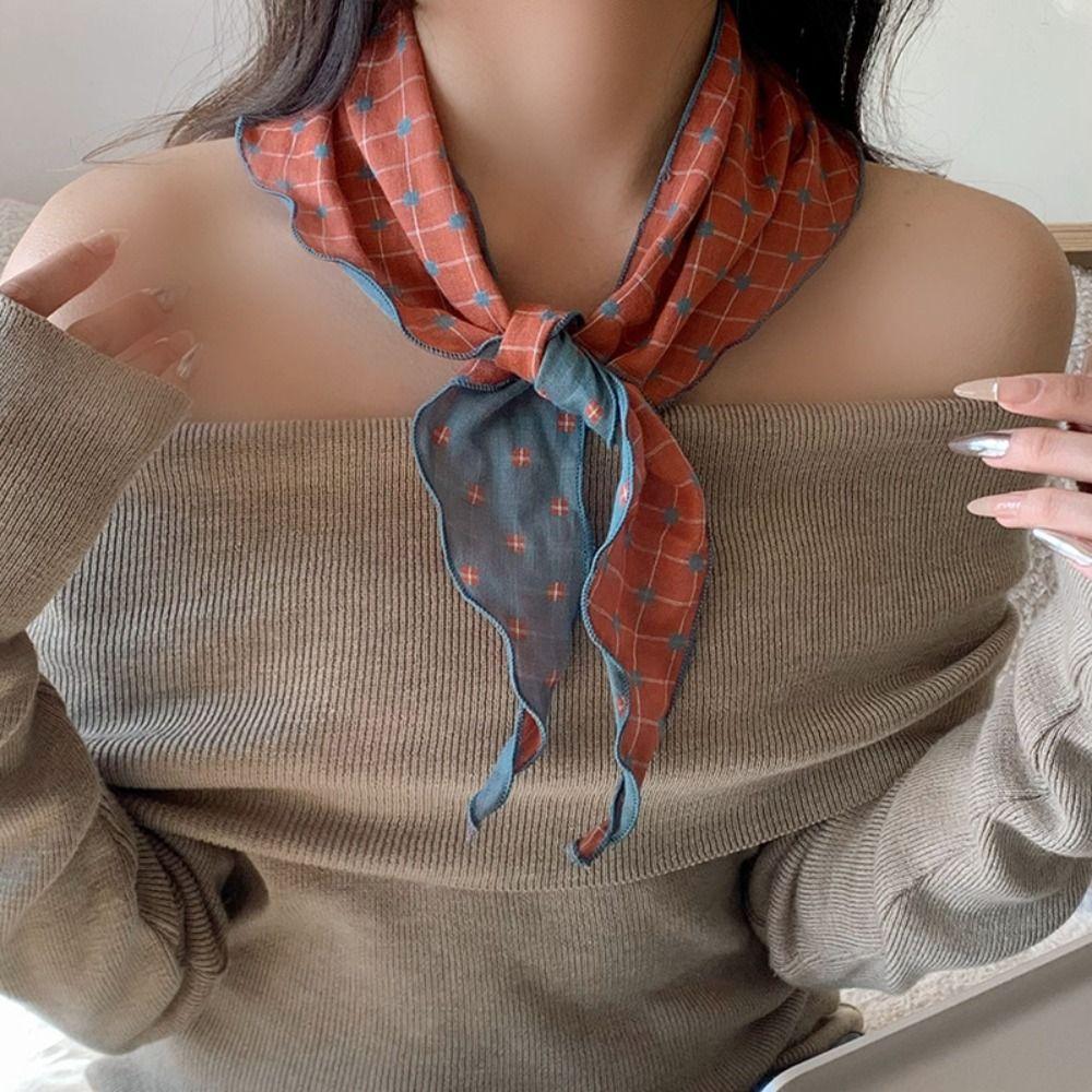 Turban Pastoralstil Kopftuch Baumwolle Dreieckiges Haarband Süßes Karomuster Kopftuch Sommer