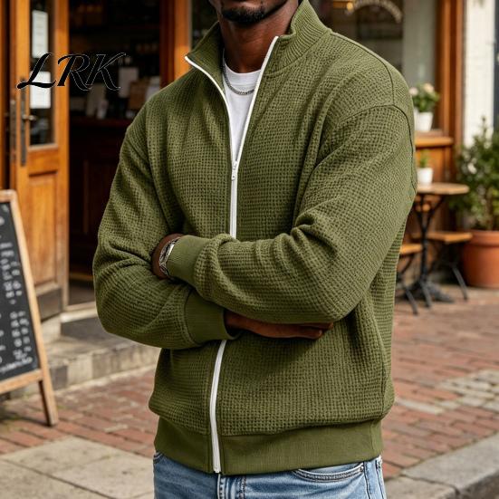 Klassischer Amerikanischer Stil Herren Außenbekleidung Waffelstrick Reißverschluss Jacke, Langarm Umlegekragen Moderne Truckerjacke Lässiger Cardigan Sweatshirt,