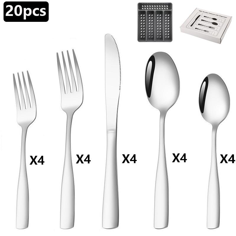 20Pcs Dinnerware Set Stainless Steel Tableware Set Knife Fork Spoon Flatware Set Cutlery Set Knife Fork Spoon Tea Spoon With Box