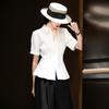 Lansere Women's Commuter Pleated A-Line Short Sleeve Lapel Shirt