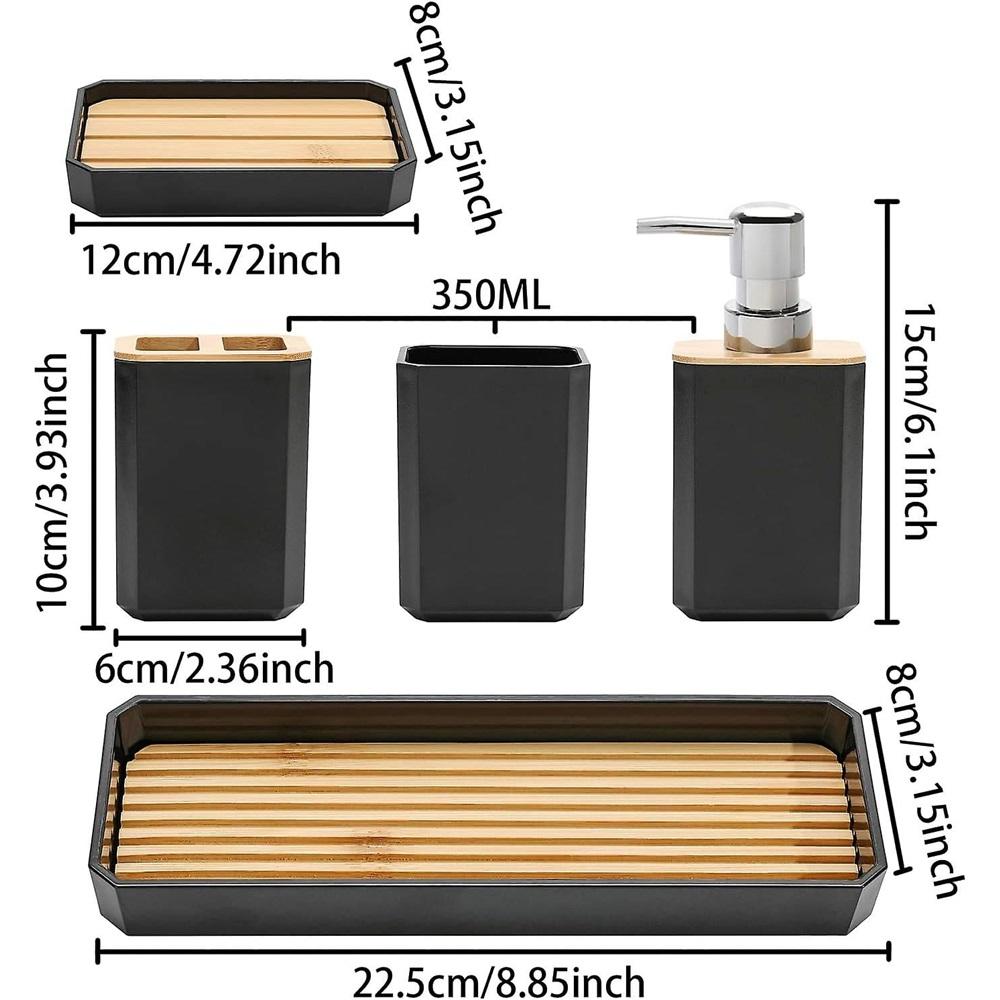 5 Piece Bathroom Accessories Set, Bathroom Accessories Gift, Soap Dispenser/Dish, Bohemian, Modern Decoration (Black)
