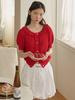 Opening Sunshine Ruffle Collar Crop Knit Cardigan_Red