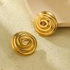 GEMCHIC Women's Hollow Spiral Thread Circle Stainless Steel Earrings Luxury Gold Studs