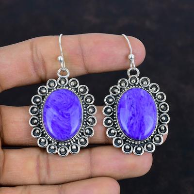 Charoite Gemstone Earring 925 Sterling Silver Earring Charoite Jewelry Handmade Earrings Birthstone Earring Engagement Gifts Elegant Jewelry
