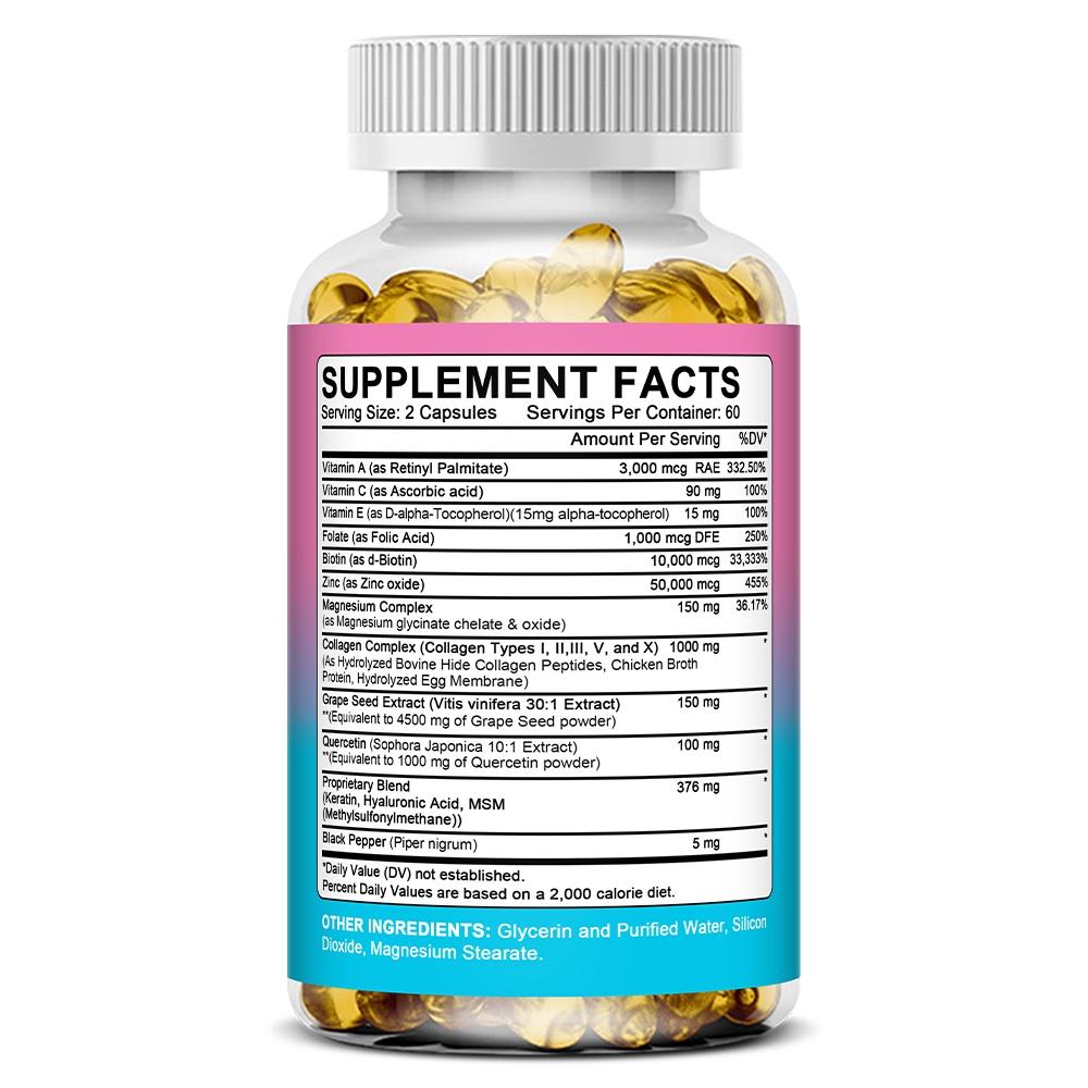 Kenofor Collagen Types I, II, III, V & X 1000mg with Biotin, Keratin, Hyaluronic Acid, Vitamin C, E, A, Zinc, Folate & MSM, 120 Capsules