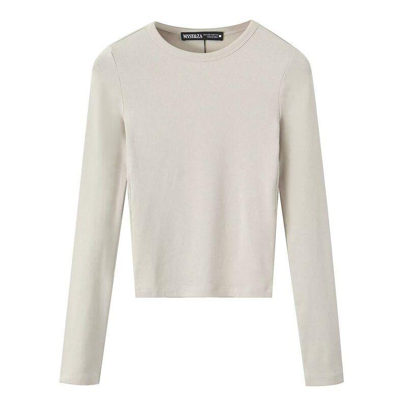 Fashion Style 2024 Fall and Winter New Women's Cotton and Modal Blended Long Sleeves Round Neck T-shirt 4424809