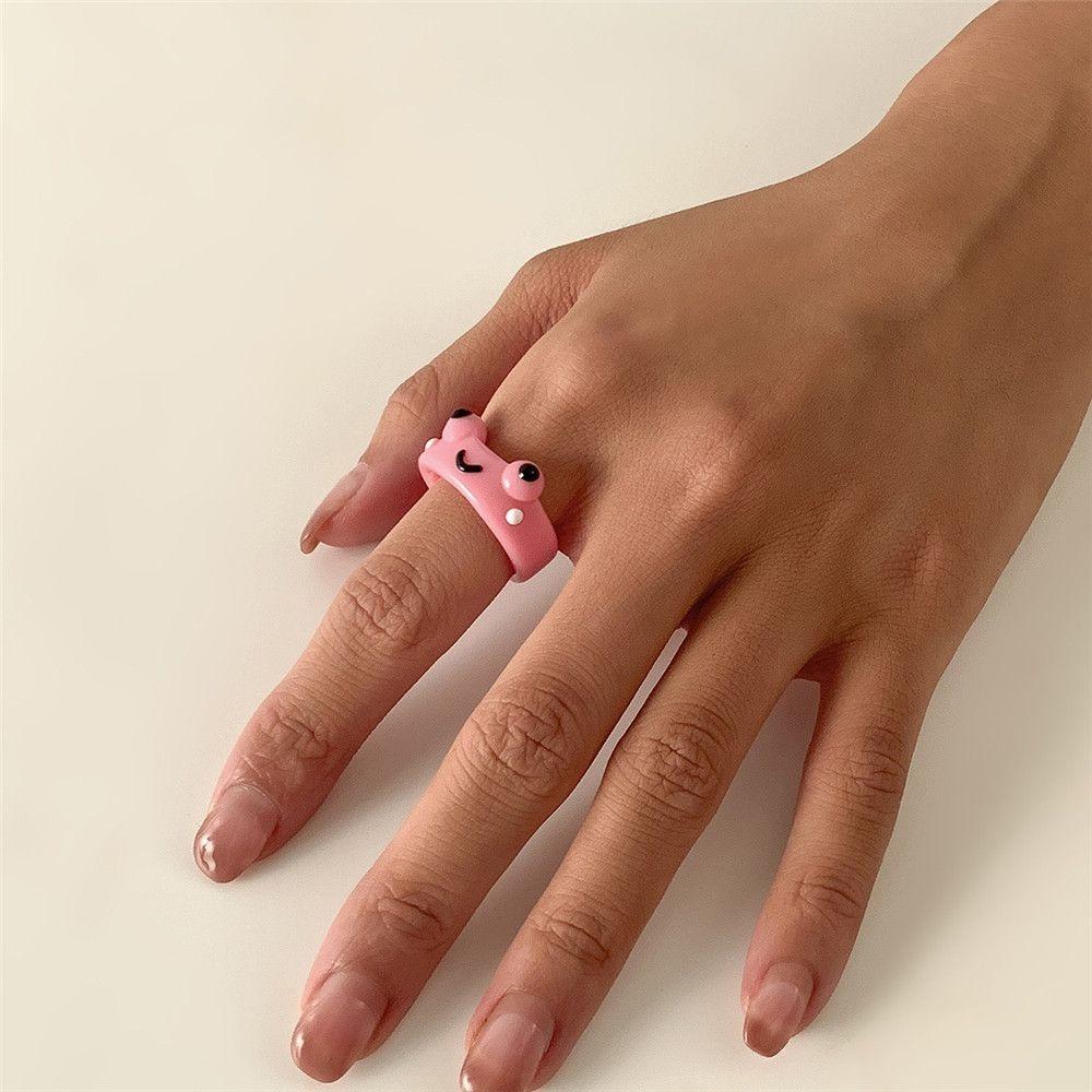 Geometric Korean Colorful Contrast Women Chick Fashion Jewelry Acrylic Frog Finger Rings Resin Ring