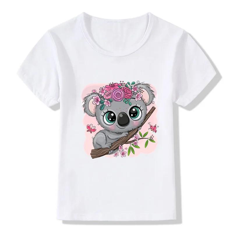 

Summer Kids T Shirt Koala On The Tree Cartoon Print Funny Animal Boys T Shirt Casual Baby Girls Clothes Children Tops 100