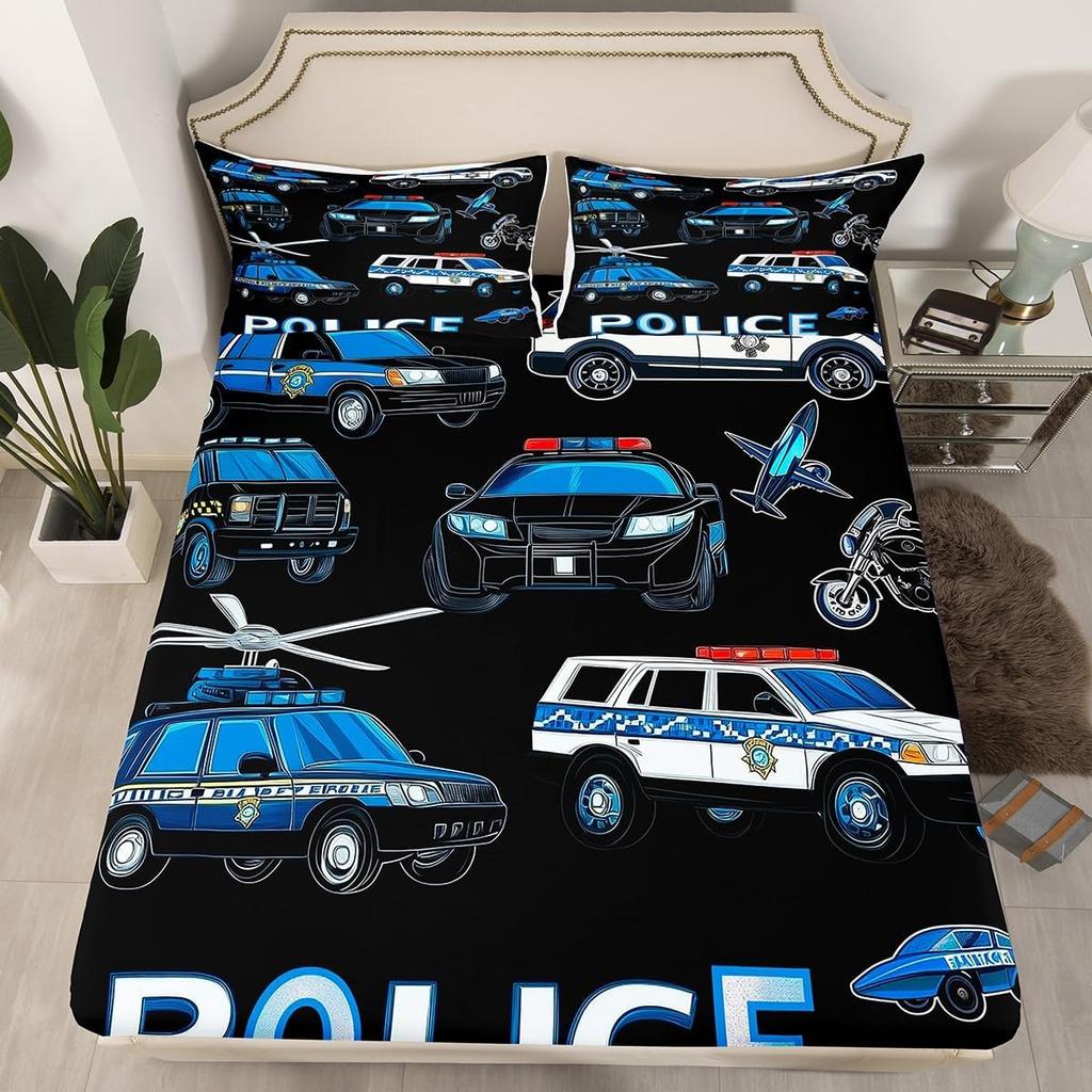 Bedding Set Police Car Blue Red