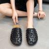 Fashion Low Heel Flat Bottom Baotou Breathable Slippers Women's Summer New Round Toe Shallow Rivet Lazy Slip-on Slip-on Shoes