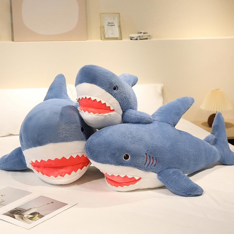 Simulated shark throw pillow plush toy doll blue big shark doll children accompany soothing rag doll