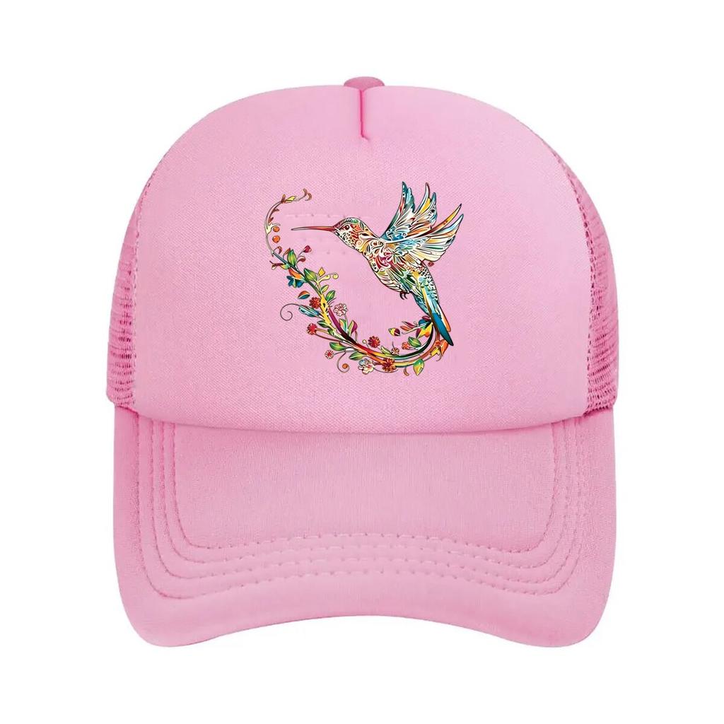 Rainbow Hummingbird Print Baseball Cap Unisex SoftTop Casual Hat with Curved Brim Breathable All Mesh Baseball Cap