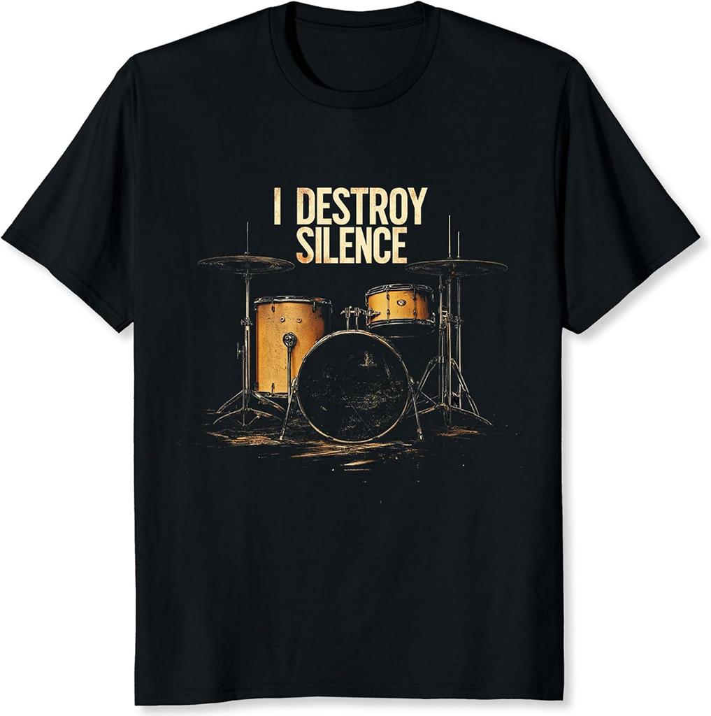 I Destroy Silence Schlagzeuger Band T-Shirt für Herren Klassische Rock Metal Band Grafik-T-Shirt Vintage Schlagzeuger Geschenk für Musikliebhaber