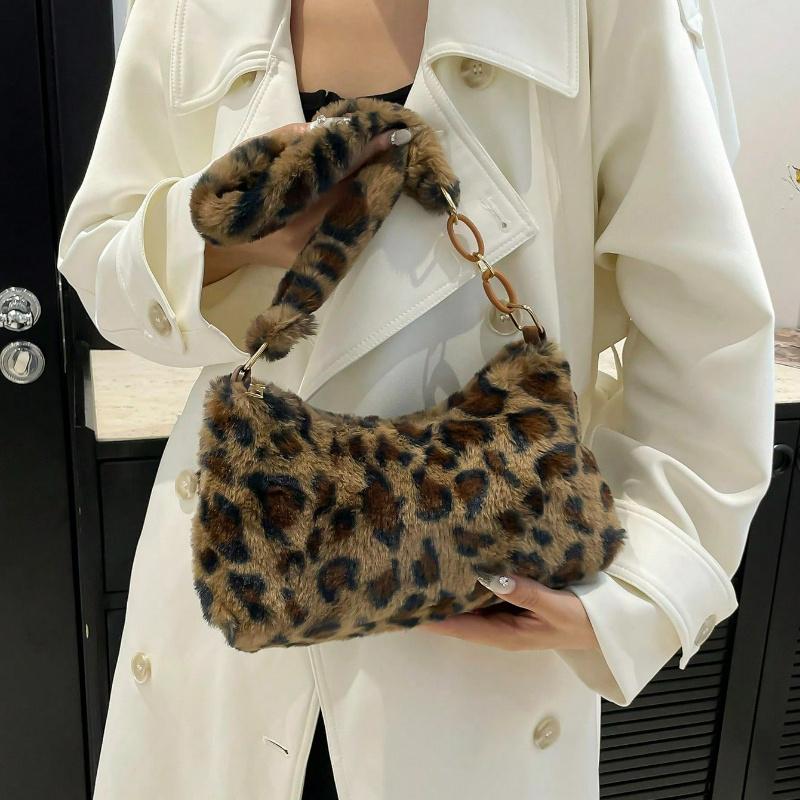 Women'S Leopard Print Fluffy Shoulder Bag Perfect for Casual or Formal Occasions, Casual Shoulder Bag | Leopard Print Design