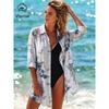 Medium-length Fashion Printed Top, Breathable Lightweight Shawl Cardigan, Long-sleeve Loose Cover-up, Beach Jacket