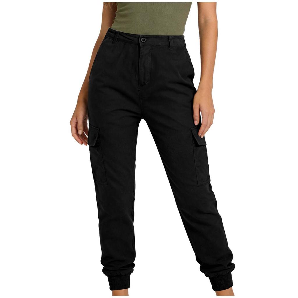 Women Elastic High Waist Pant Casual Fit Wide Leg Long Pants Trousers With Pockets