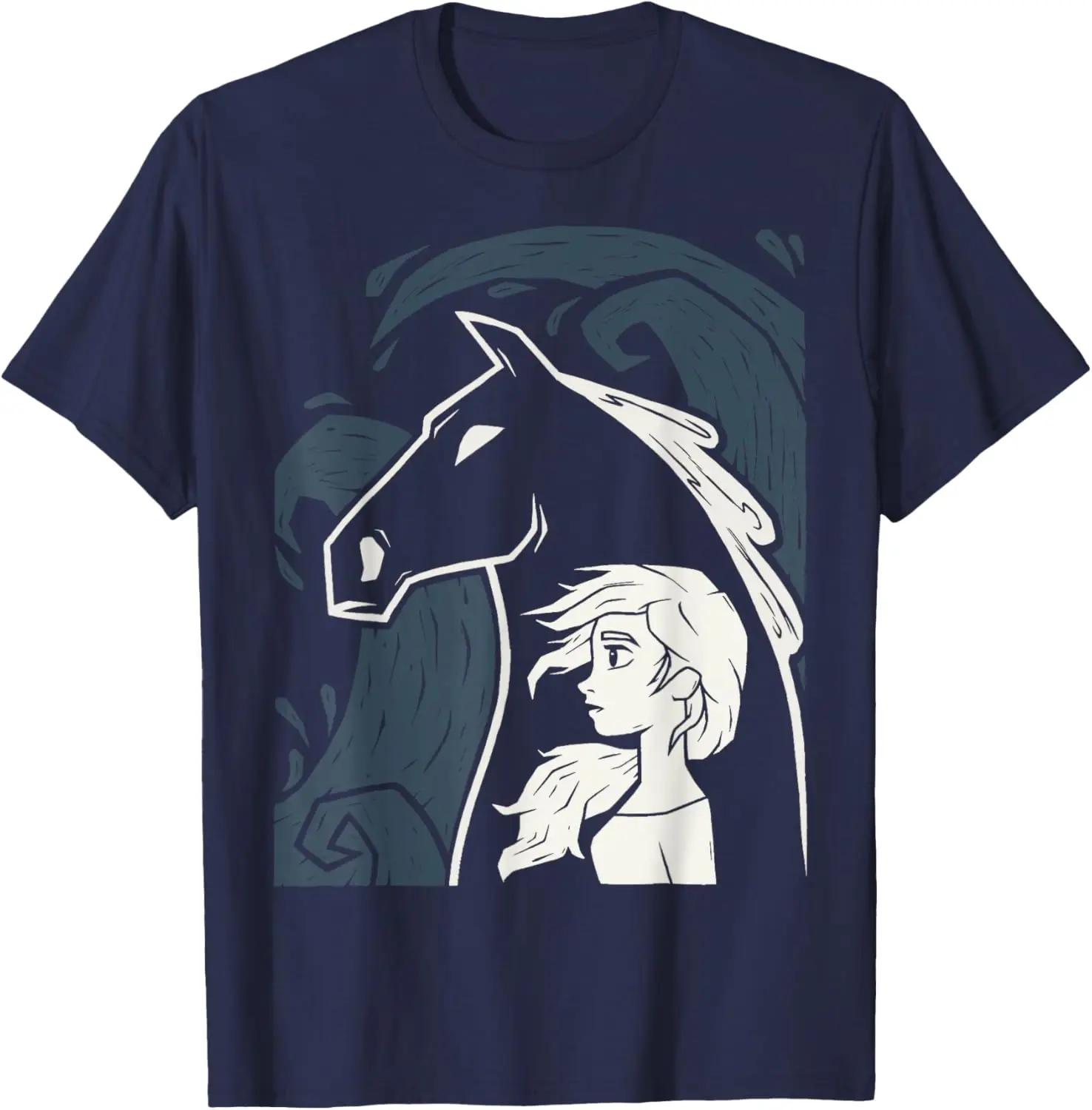 Hot Fashion Disney Frozen 2 Elsa Water Horse Portrait T-Shirt S-4XL Four Seasons Gift XXXL