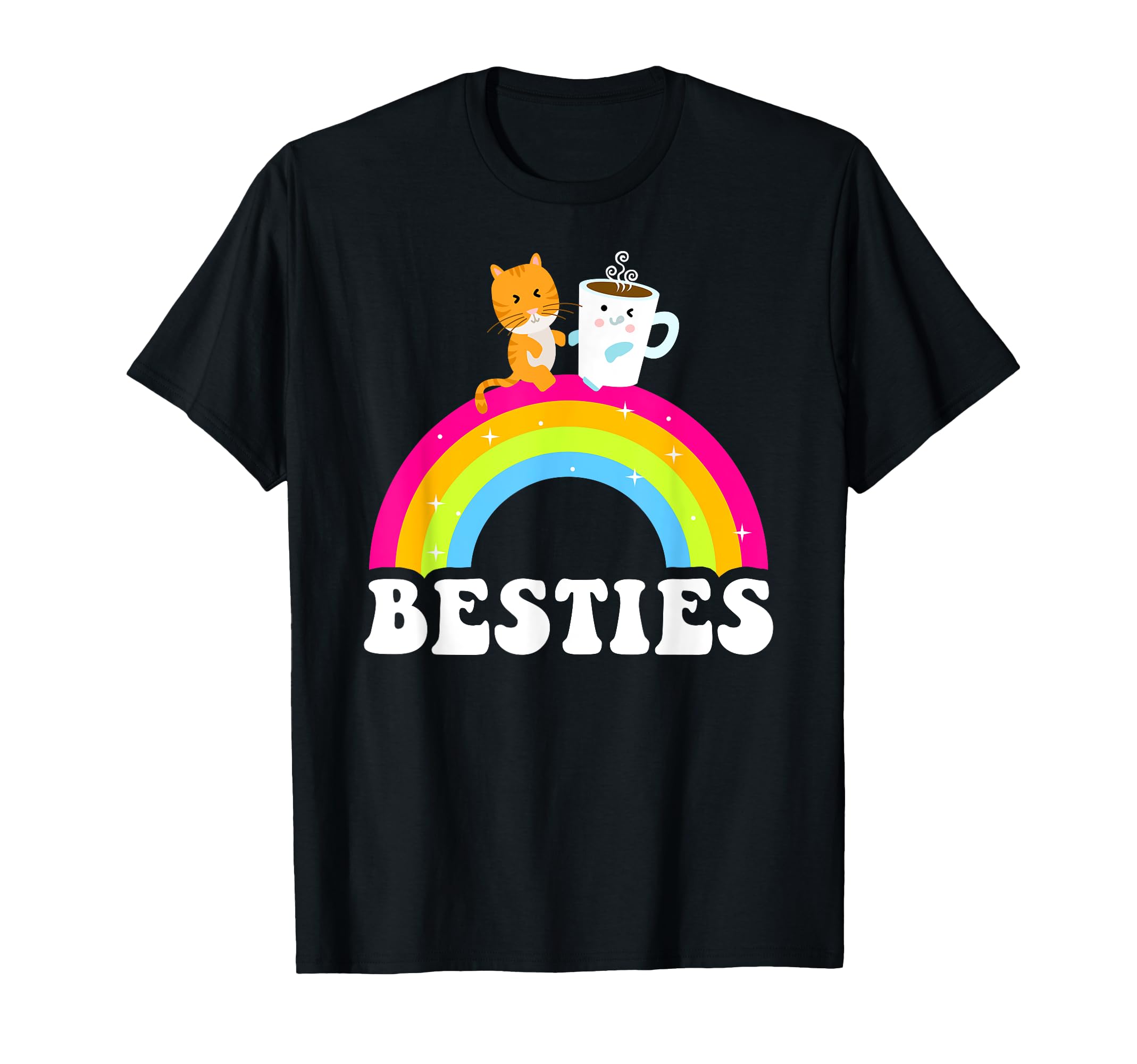 Besties Squad Cat Coffee Cute Matching BFFs Rainbow & T-Shirt чёрный