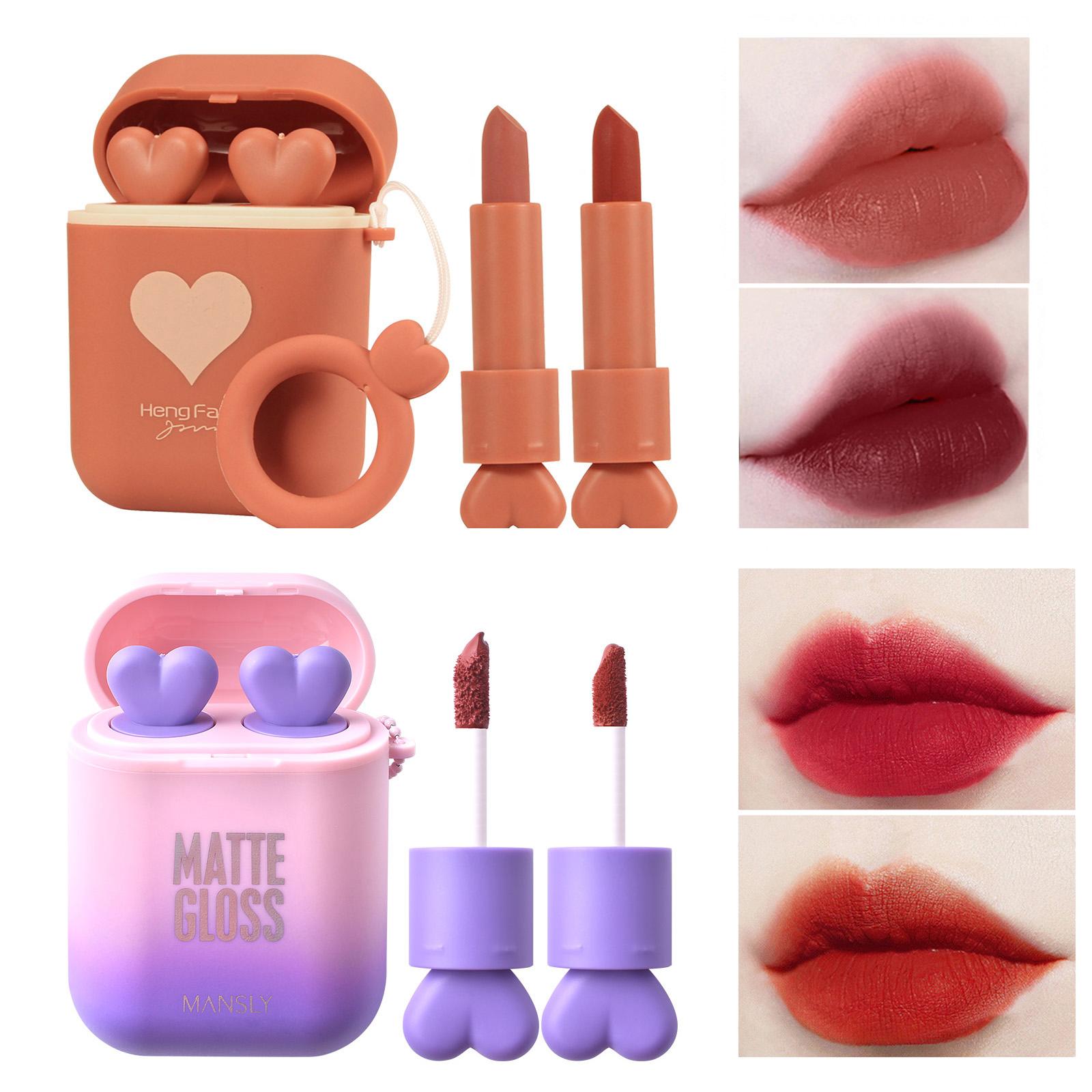 

Hengfang 2 компл./лот наушники Love Icon двойная трубка с антипригарным покрытием долговечная водонепроницаемая помада матовая помада в форме наушников губная помада телесного цвета красные губы макияж