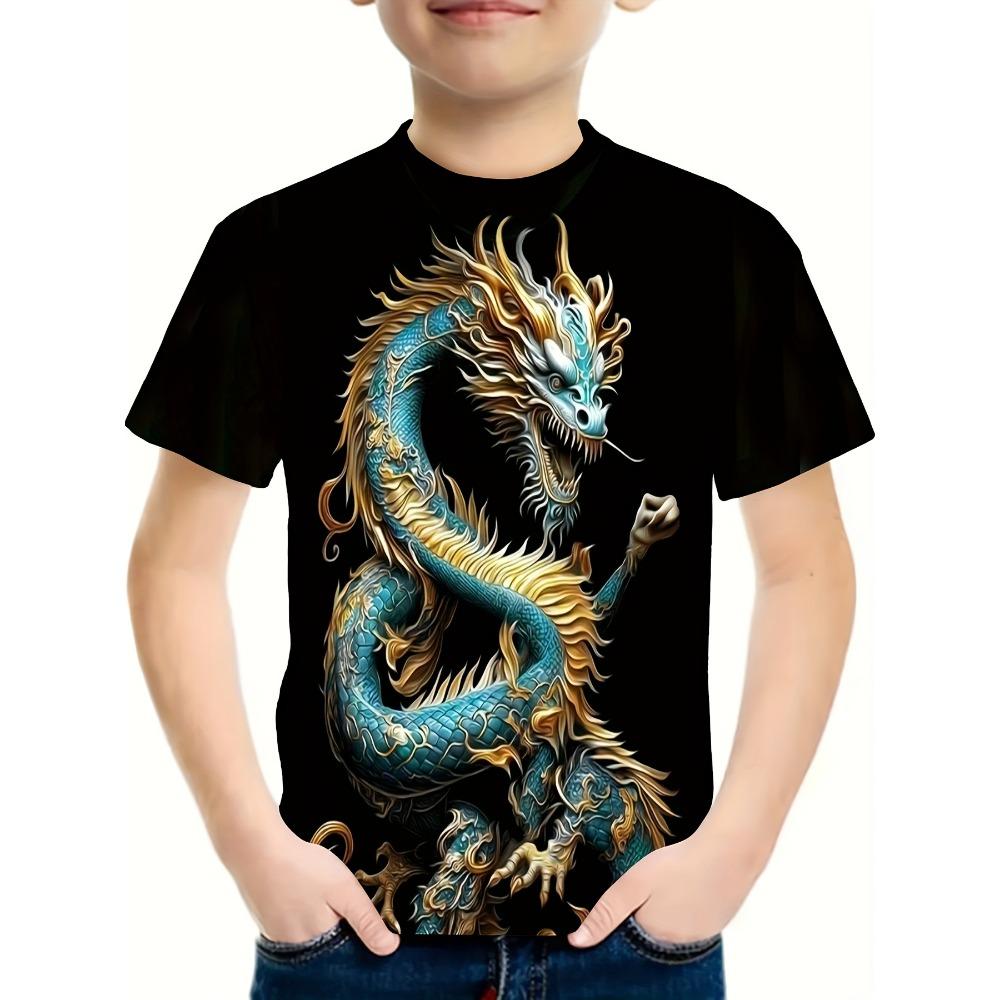 Men's T-Shirt Dragon 3D Print Men's and Women's Summer Short Sleeve Round Neck Casual Top Outdoor Men's Clothing