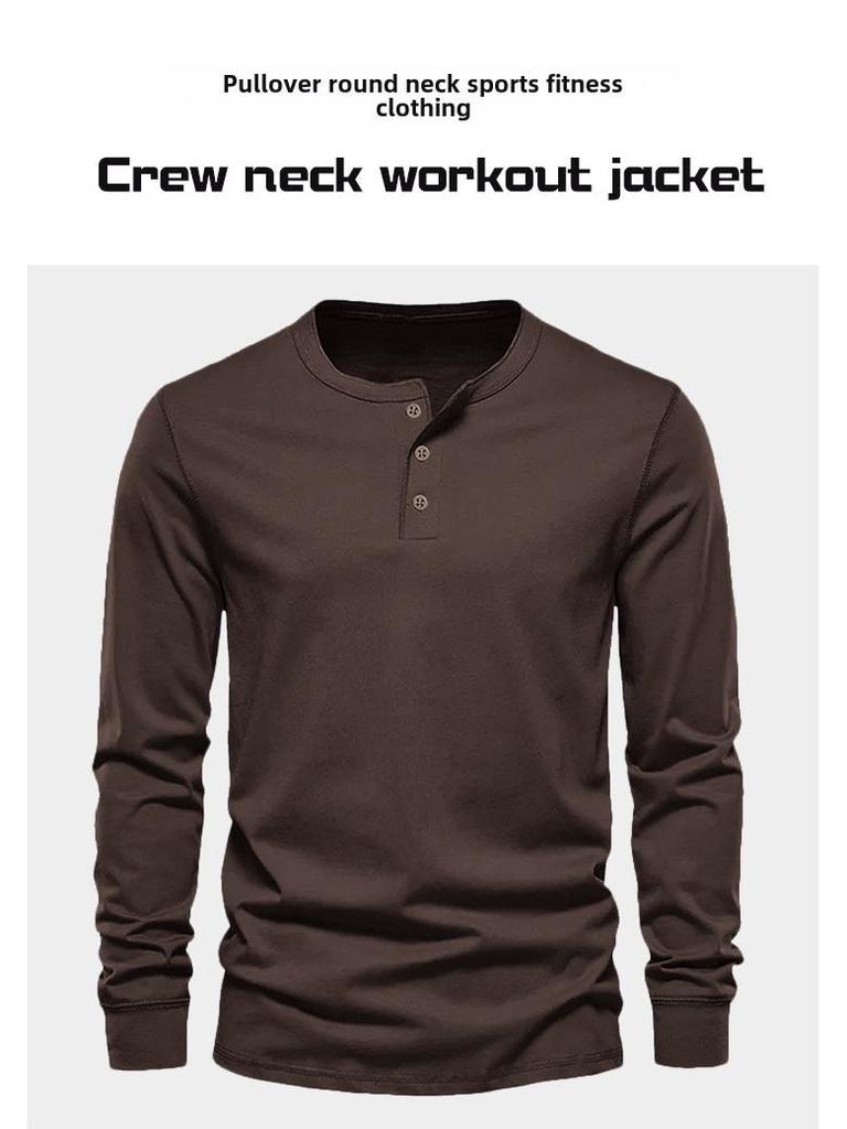 Men's Large Quick-Dry Henley: Spring/Autumn Bird's Eye Long-Sleeve T-Shirt, Trendy & Versatile.