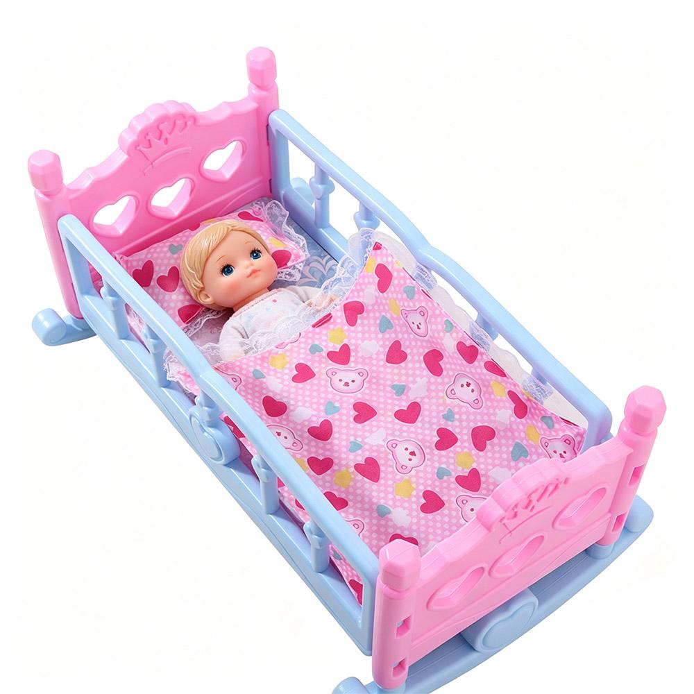 Pretend Play Baby Doll Rocking Bed Furniture Toys Doll Rocking Crib Baby Bed Cradle Kids Toy