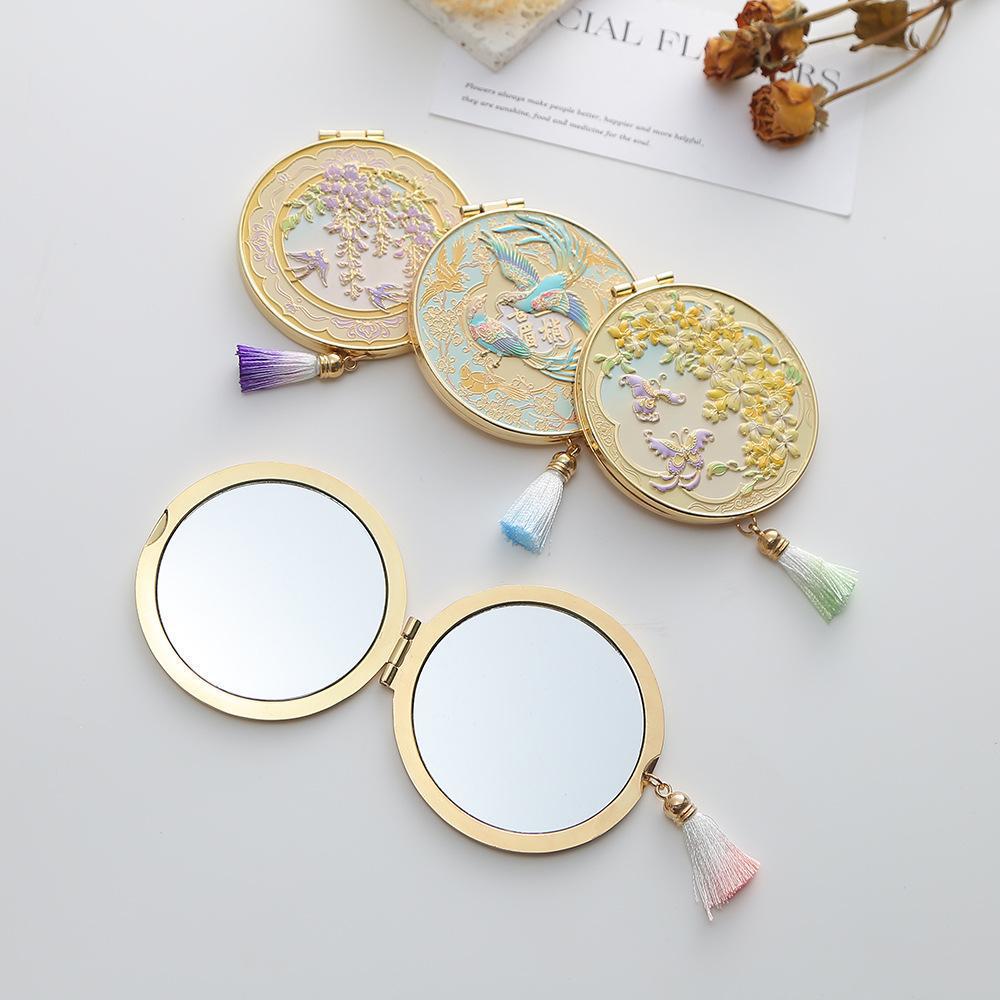 Chinese-Style Folding Pocket Mirror: Portable, Small Metal Mirror for Women, Ideal Practical Birthday Gift or Souvenir