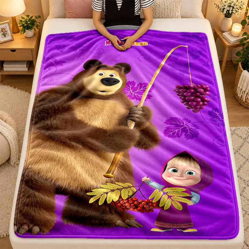 Flannel BlanketMasha and the Bear Warm Soft Throw Blanket for Indoor Sofa Bed Living Room Use