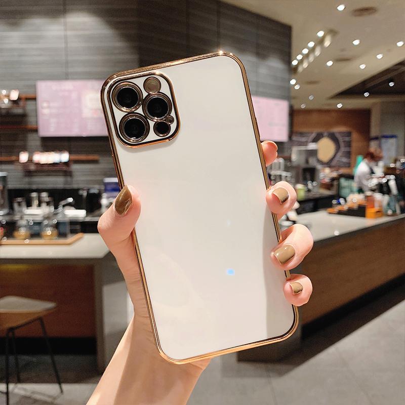 

Highend Luxury Quality Gold Plating Simple Case For iPhone 16 Pro Max 15 14 13 12 11 XR XS X 7 8 Plus SE Soft Silicone Lens Protection Cover For iPhone 13 pro