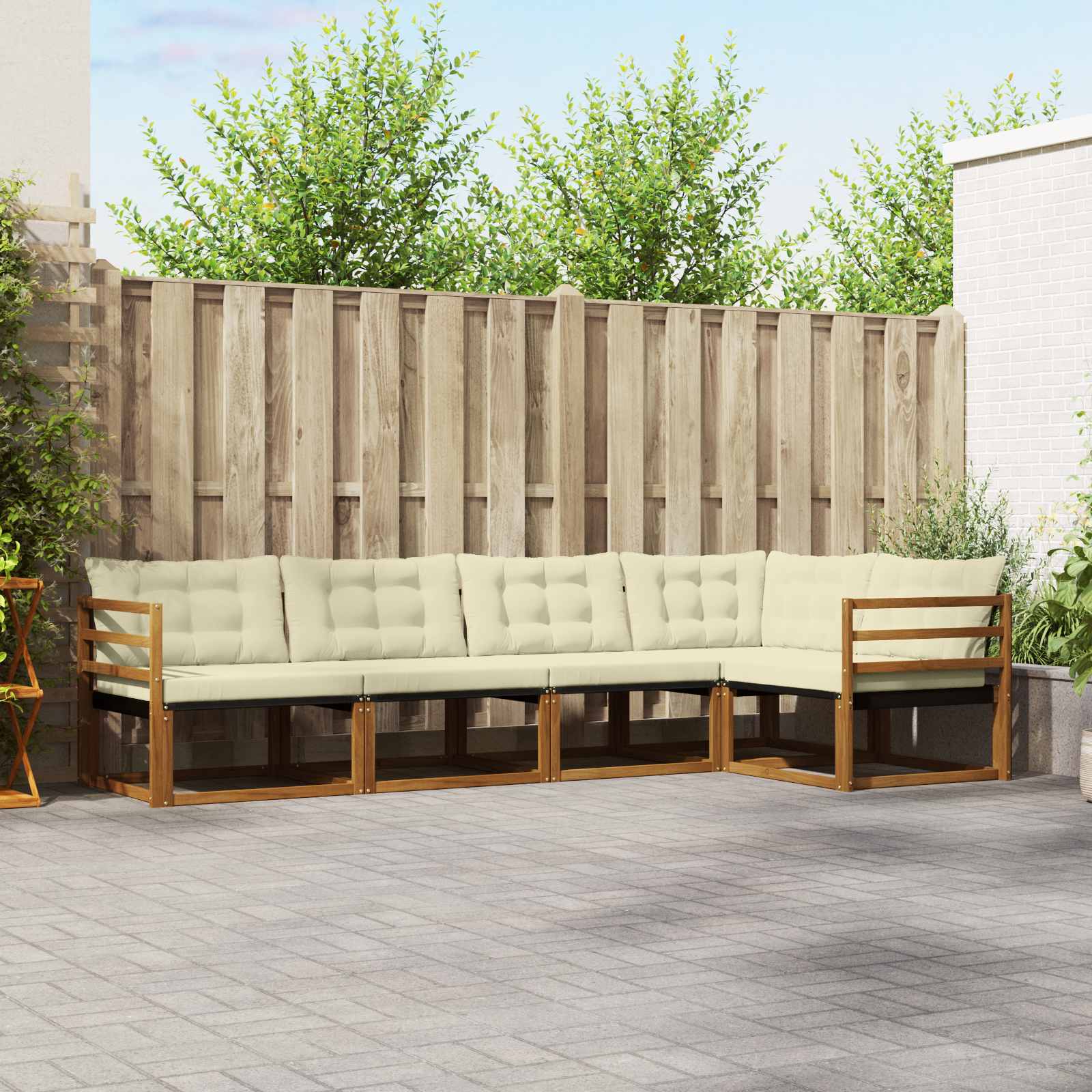 Outdoor-Sofagarnitur mit Kissen 5-teilig Natur und Creme