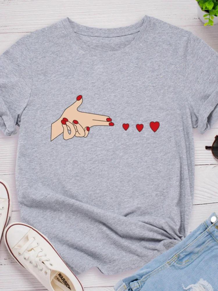 

Женская футболка с принтом в виде сердца и пальцев, с коротким рукавом и круглым вырезом, свободная женская футболка, женская футболка, топы, одежда, женские футболки XXXL светло-серый
