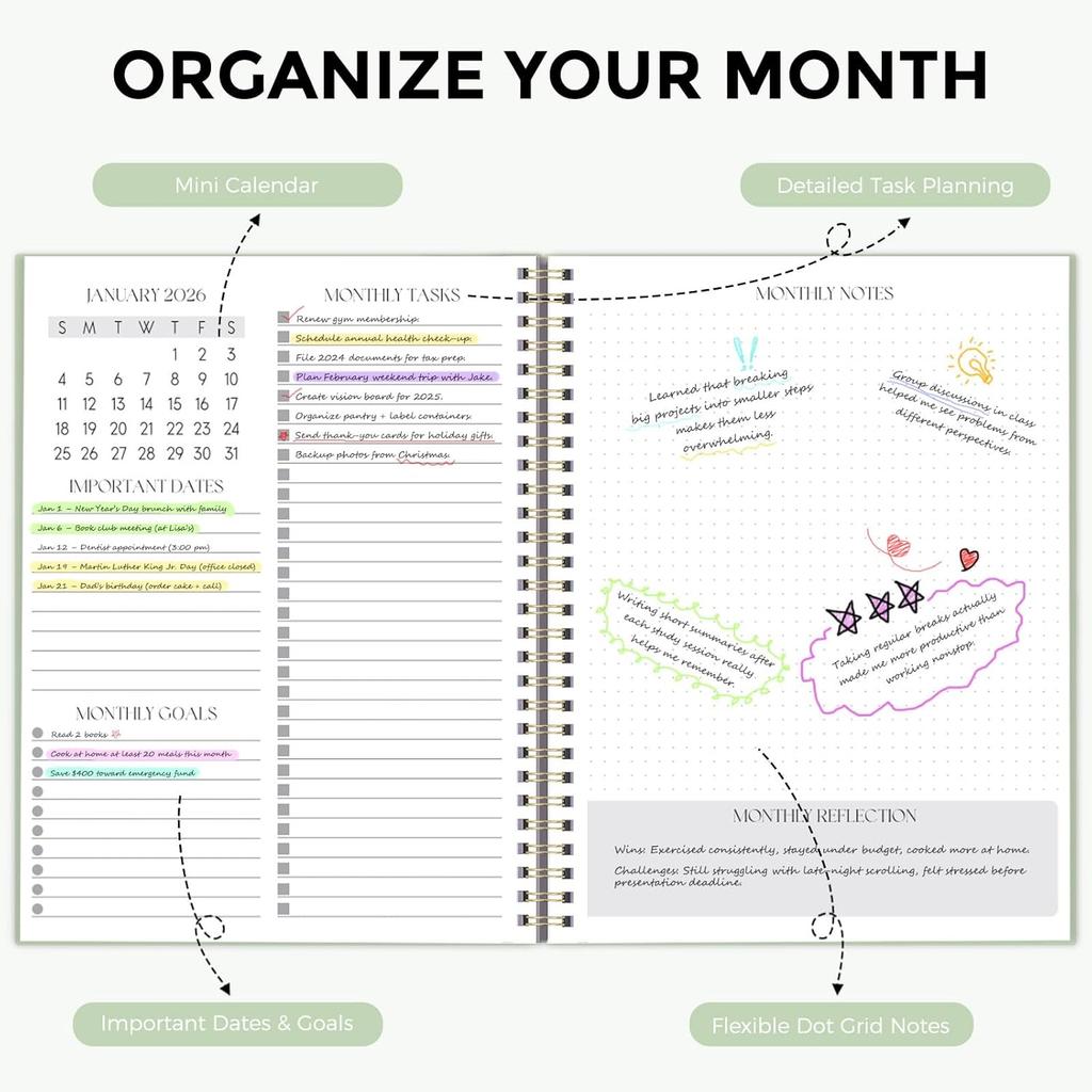 SKYDUE Monthly Planner 2026-2027, 24 Months Calendar Planner 2026-2027, 7.5" x 10" B5 Planner, Twin-wire Spiral Bound, Durable Waterproof Cover,