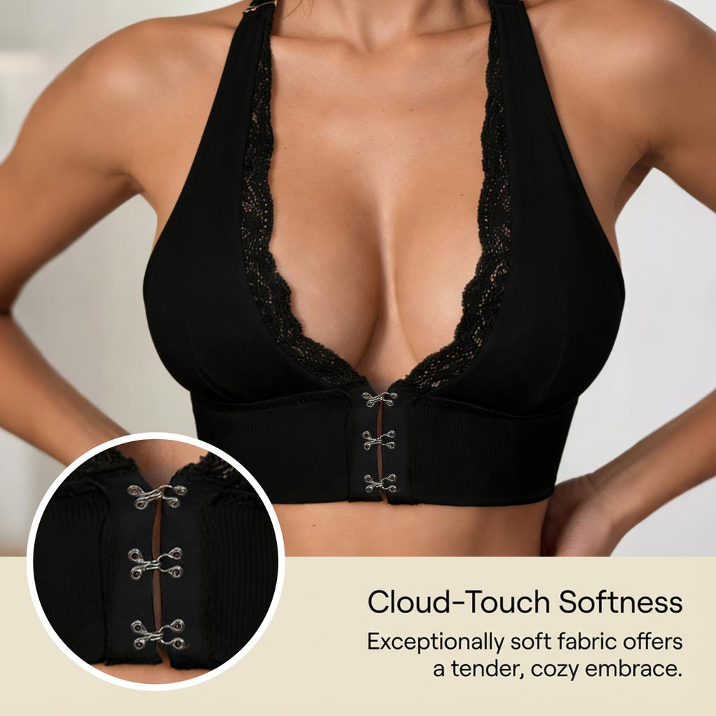 The Deep V-neck Lace Backless Bra With A Front Button Is Fashionable, Comfortable, Skin-friendly, Breathable And Seamless.