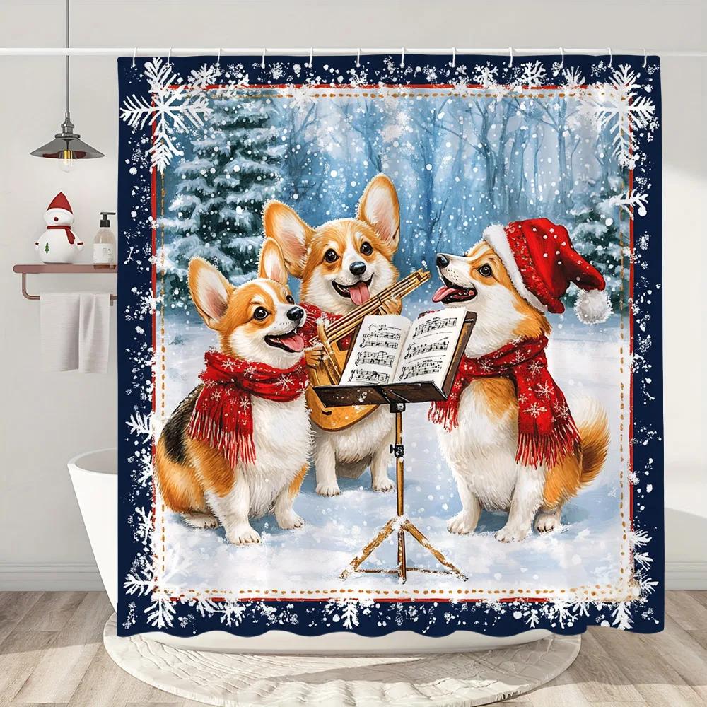 Funny Christmas Shower Curtain Santa Claus Snowman Deer Snow Scene Christmas Gifts Shower Curtain Bathroom Decoration With Hooks