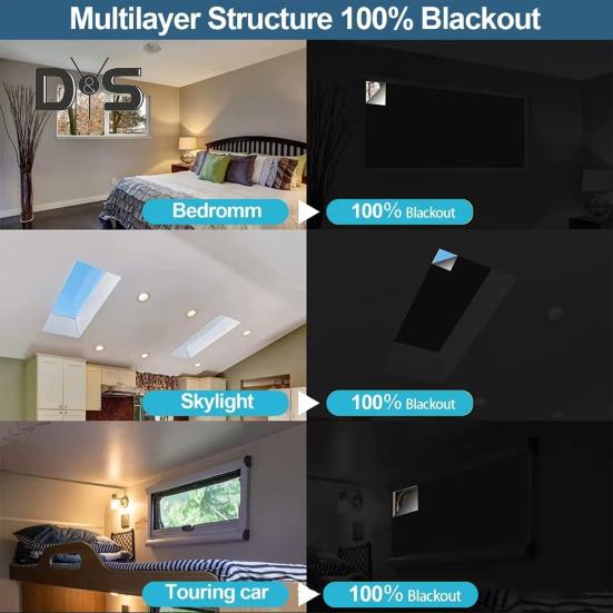Tragbarer Verdunkelungsvorhang, kein Bohren erforderlich, Verdunkelungsrollo mit selbstklebendem Klettband, vollständig verdunkelnde Jalousien für Babyzimmer, Wohnmobilreisen