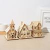 Christmas Led Light Wooden House Village Unfinished Wood Xmas Village Ornament Luminous Christmas Desktop Holiday Home Decor