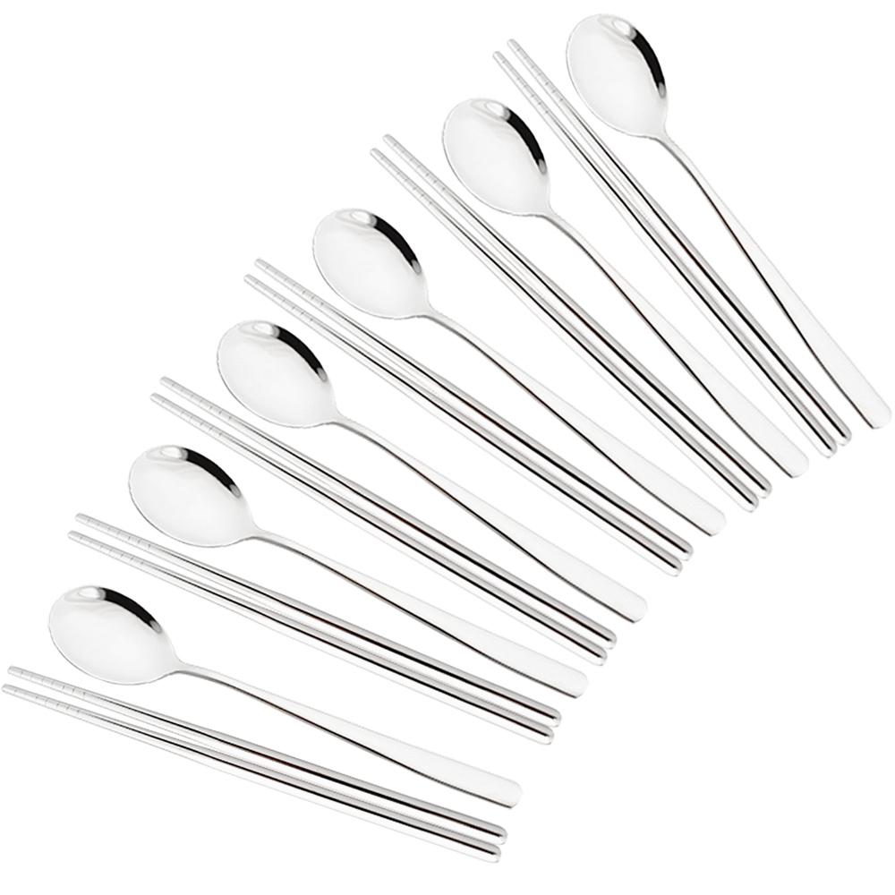 

Джанкнг Вестерн, 6 комплектов ( 12 шт. ) Черная посуда из нержавеющей стали 304, посуда, ложки с длинной ручкой, палочки для еды, металлический корейский набор столового серебра серебряный