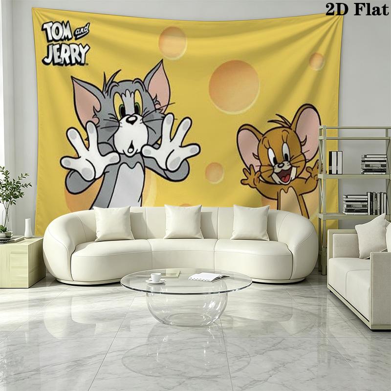 Mouse Cat Cartoon Wall Tapestry Aesthetic Wall Hanging Printed Fabric Blanket Decorative Tapestries for Bedroom Living Room Home Decor