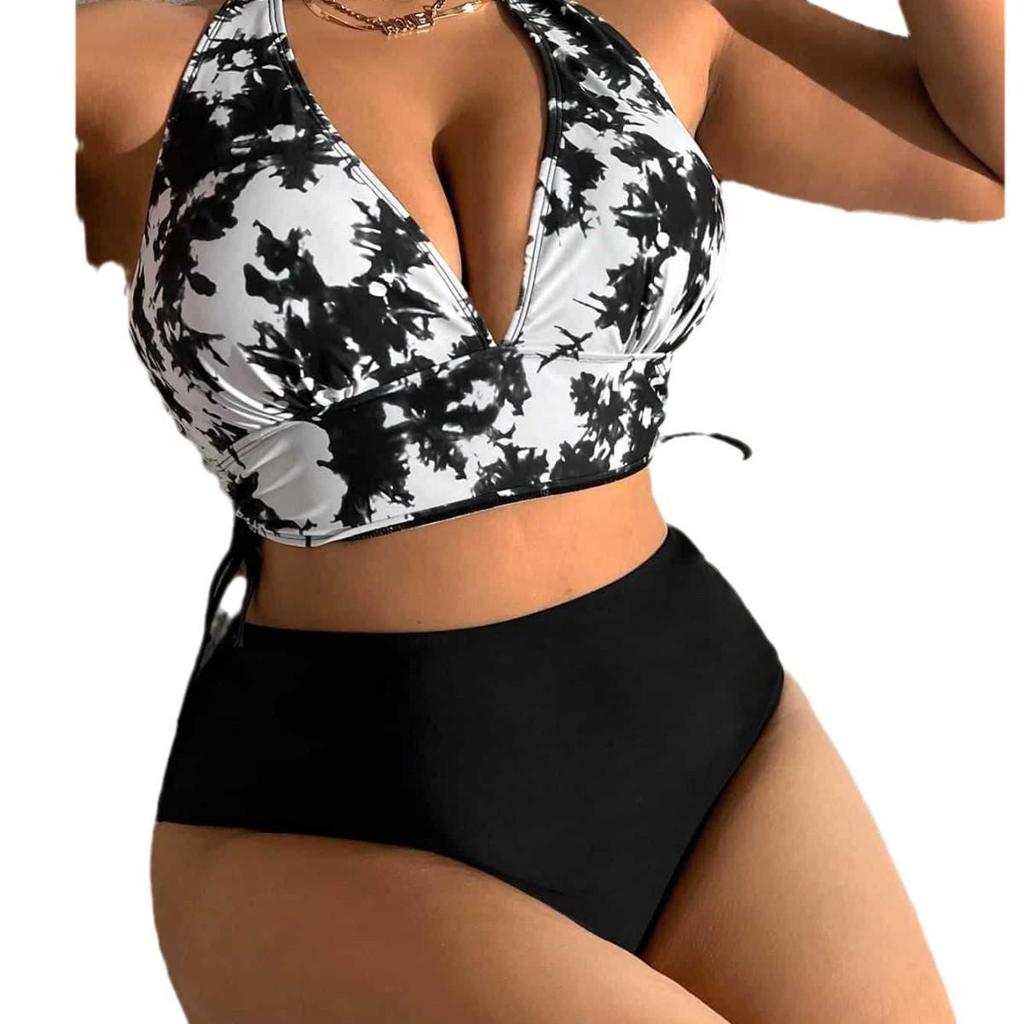 European American Plus Size Print Backless Swimsuit Women's Bikini Set 2025