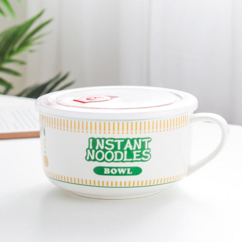 Cartoon Printed Ceramic Soup Bowl With Ergonomic Handle 800ml To 1100ml Rotating Time Trackers Lid Microwave Safe For Students Adults