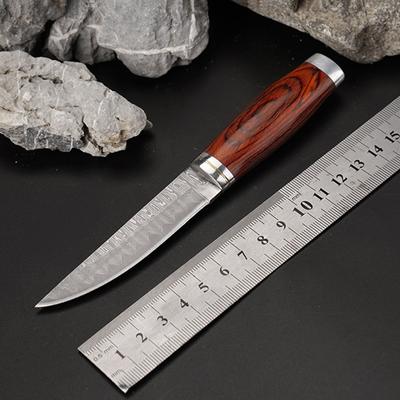 Drevená rukoväť Kovaná Vzor Damask Vreckový nôž Vonkajší Grilovanie Mäsiarsky nôž Prenosný Kempingový nástroj Rovný nôž