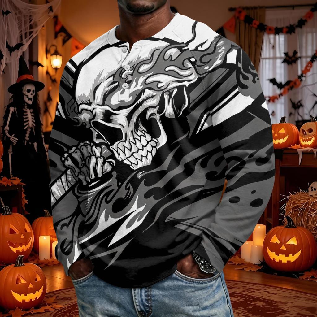 Men's Long Sleeve Shirt Loose Fit Casual Top for Halloween and Everyday Wear