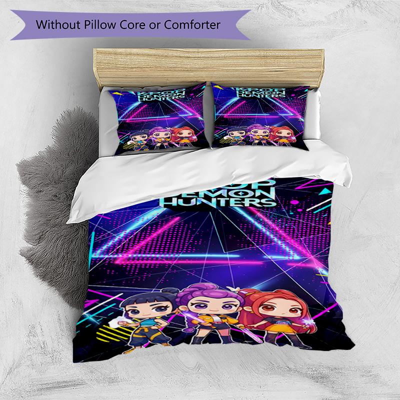 Set copripiumino 3 pezzi (1*Copripiumino + 2*Federe, Senza Nucleo),Set Biancheria da Letto con Stampa KPop Demon Hunters, Decorazione Camera da Letto, Stagione Unica, Regalo di Compleanno