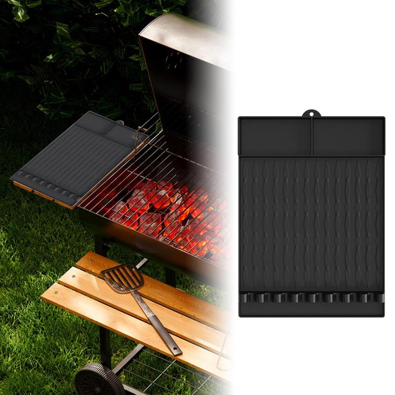 Spatula Mats For Outdoor Grill Heat-Resistant Griddle Tools Mat With Drip Pad Reusable Utensil Holder For Outside Grilling