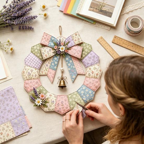 Progetti Creativi Fai da Te per la Casa Ghirlanda Patchwork Kit Artigianale, Modelli Stagionali da Cucito Natalizio, Kit Trapuntatura Fatti a Mano per Adulti Stile Rustico