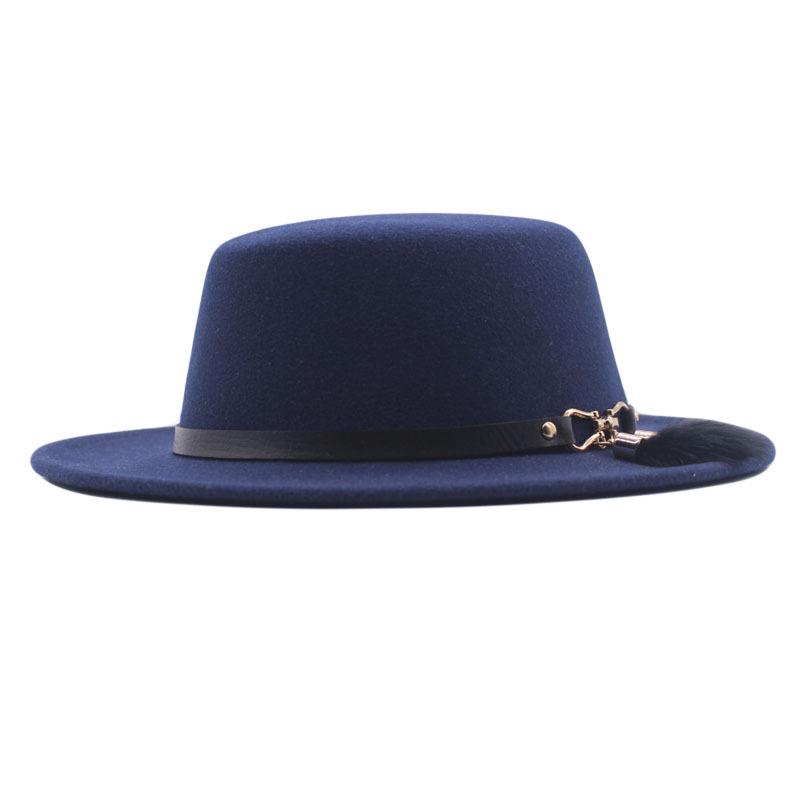 Nouveau chapeau haut de forme à dessus plat pour l'automne et l'hiver, accessoires en fourrure de lapin, chapeau en laine, chapeau panama jazz, chapeau en feutre à larges bords